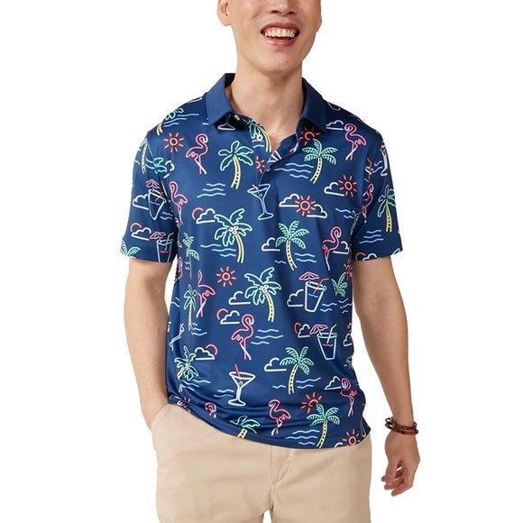 CHUBBIES NEON LIGHT SS PERFORMANCE POLO SHIRT MEN L UPF50 LIGHTWEIGHT NOVELTY - Picture 1 of 12